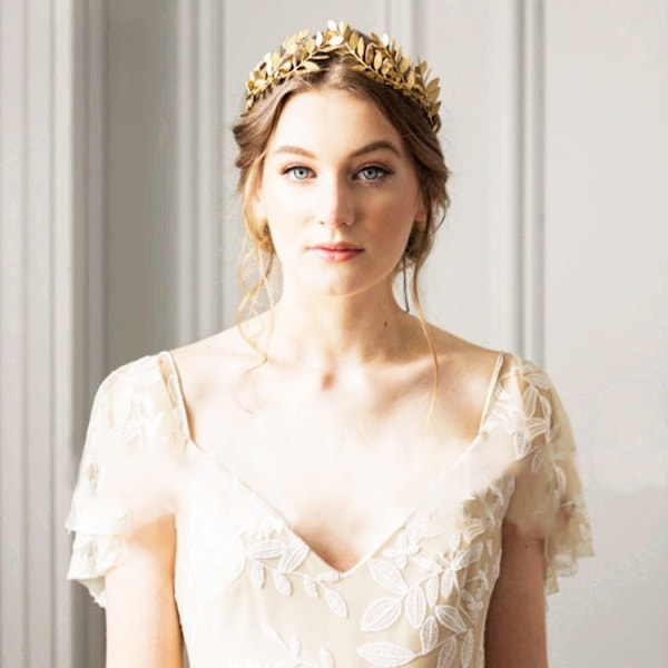 Vintage Barokki Häät Oliivipuun Oksa Kruunu ja Tiara Morsian Prinsessa Kuningatar Kruunu (Kulta 1kpl)