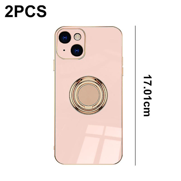 Iphone 14 Plus -näytönsuojakalvolla, pinnoitettu sisäänrakennetulla 360 asteen kiertävällä magneettirenkaalla, jalustan pidike, 2 kpl pink