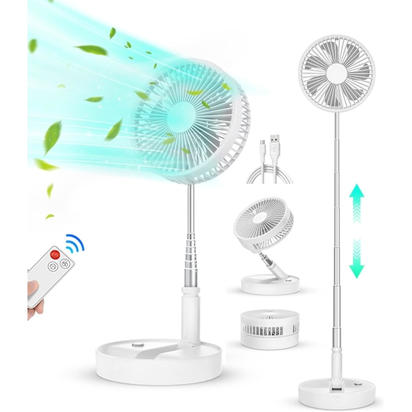 Quiet standing fan with remote control, 8'' foldable rechargeable