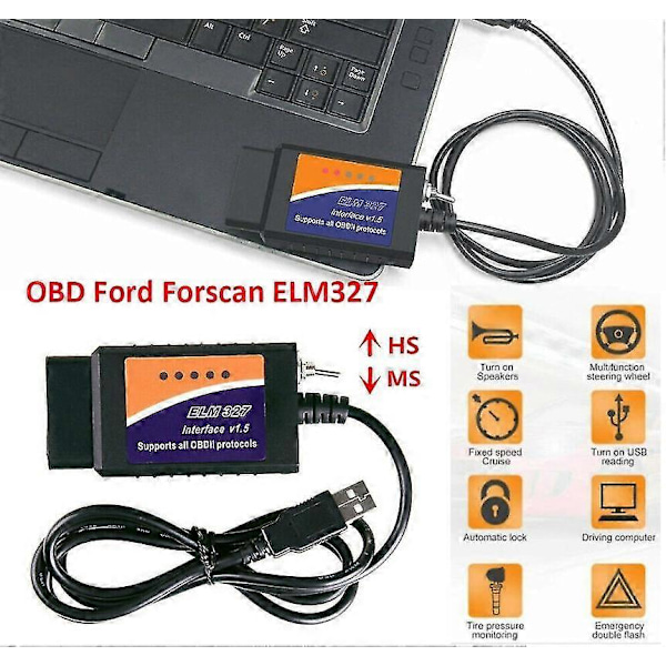 Ford Forscan ELM327 USB Modifioitu OBD2 Skanneri V1.5 MS-CAN HS-CAN Vikakoodinlukija