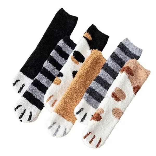 Kawaii Kattstrumpor Dam Puffy Crew Strumpor Söta Kattfot Strumpor 6-pack