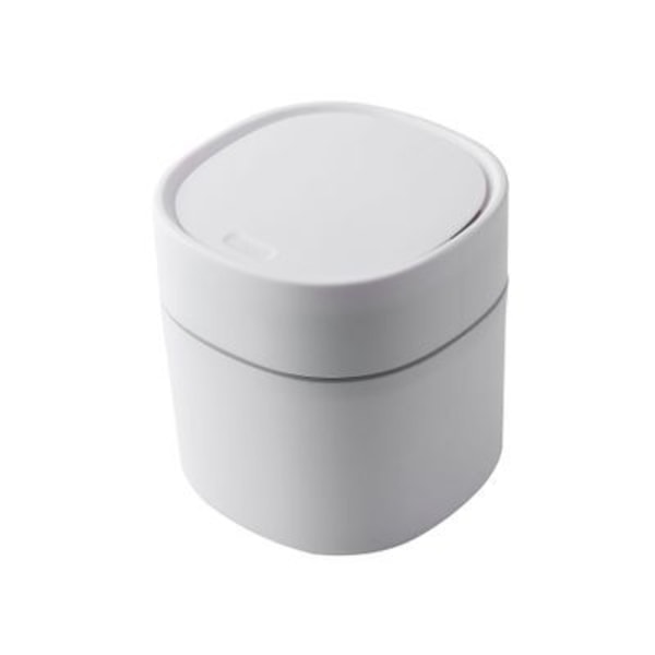 Mini papperskorg skrivbordspapperskorg med lock liten knopp, vit