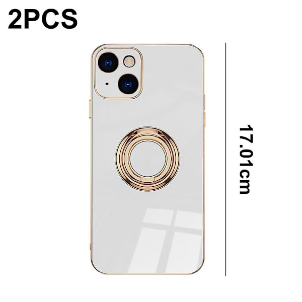 Iphone 14 Plus -näytönsuojakalvolla, pinnoitettu sisäänrakennetulla 360 asteen kiertävällä magneettirenkaalla, jalustan pidike, 2 kpl white