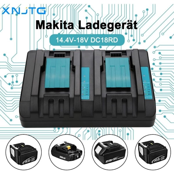 14.4V 18V 4A Dubbelportladdare för Makita DC18RD