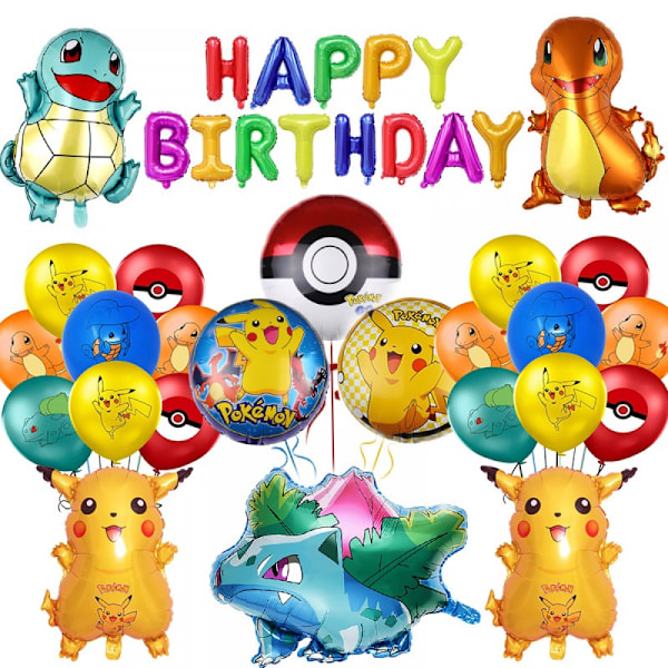 Po.Ke.Mon Ballonger Åldersintervall Folieballonger Latexballonger Barnkalas Dekoration Pikachu Birthday Set 03