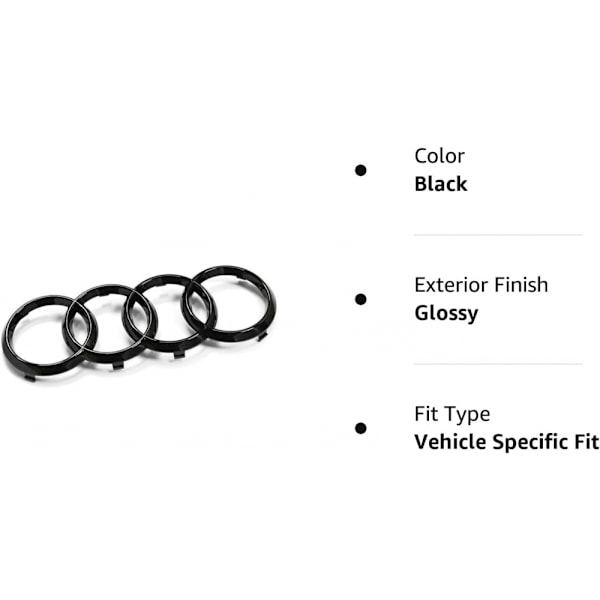 Audi-logo (285 mm) jäähdyttimen säleikön renkaat Black Edition -embleemi