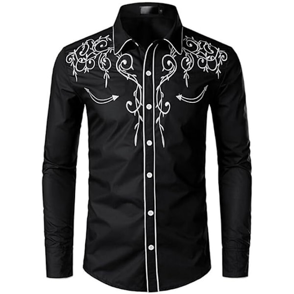 Western Cowboy-skjorte for menn, fasjonabel, slim fit-design, svart 4 Black 4 L