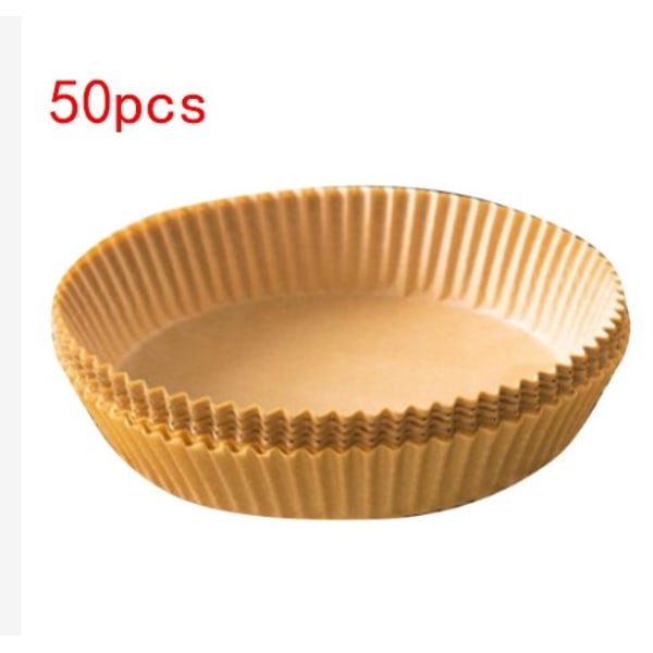 100 stk. Air Fryer Bagepapir Nonstick Engangsforet Ikke-perforeret Rund 50pc Brown