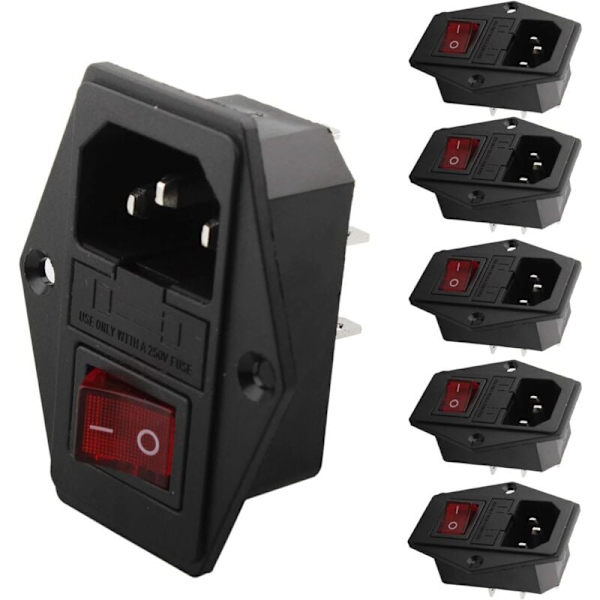 IEC 320 C14 adapterkontakt, infälld kontakt 220-250 V / 10 A panelkontakt med strömbrytare IEC ljuduttag infällt uttag