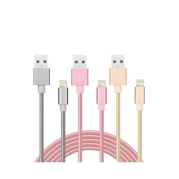 3-pack 2m 2A snabbladdningskabel laddningssladd nylon för Apple iPhone