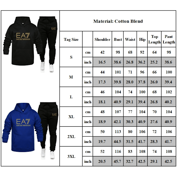 Herre Sports Hættetrøje Træningssæt Langærmet Hættetrøje Sweatshirt Jakke + Joggingbukser Træningsbukser Outfit Lommer C 2XL C