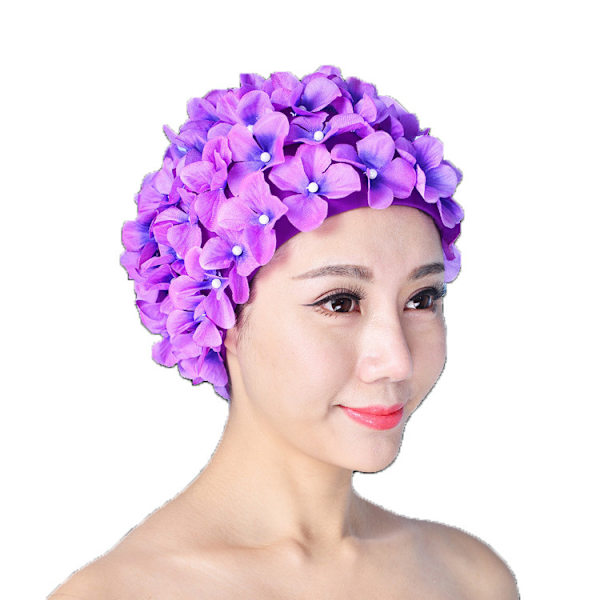 3D Vintage Blomstrete Dame Badehette Petal Retro Svømmehatt Blomst pink