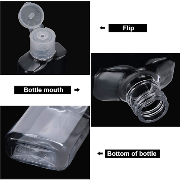 50 st transparenta tomma reseflaskor 30 ml/ 1 oz Flip-Lock tom behållare bärbar påfyllningsbar Flip-Top flaskor för utomhusresor
