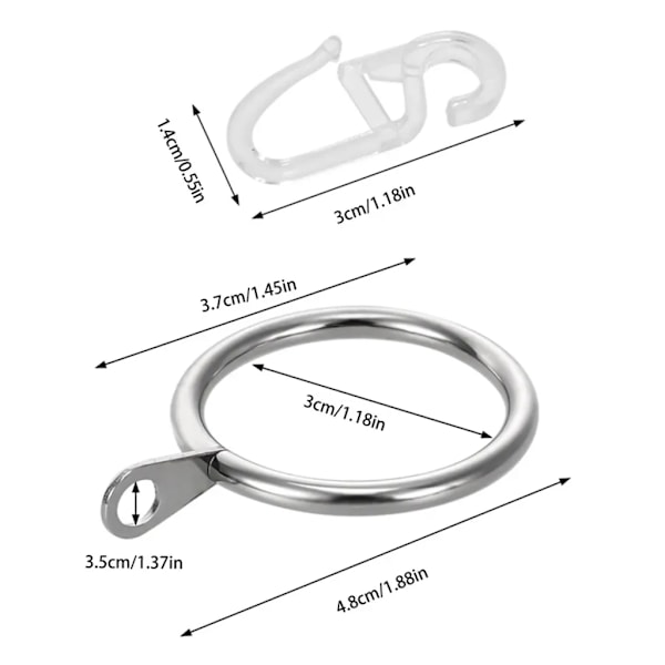50 stk. gardinringe + 50 stk. gardinkroge gardinringe gardinophængsringe klemmer til gardinstænger 30 mm indvendig diameter