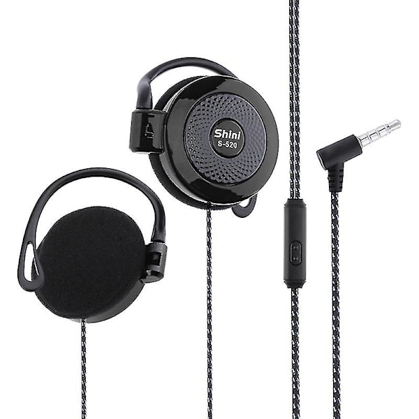 Shini S520 3,5 mm langalliset kuulokkeet korvakoukulla, stereopeliurheilukuulokkeet mikrofonilla puhelimelle