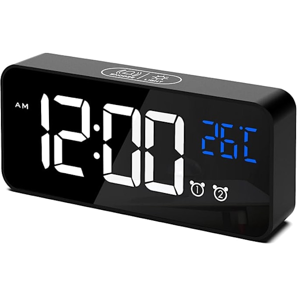 Digital väckarklocka, LED digital klocka digital väckarklocka temperatur/snooze/2 alarm/12/24 timmar/USB-laddningsport/10 musik【mo】