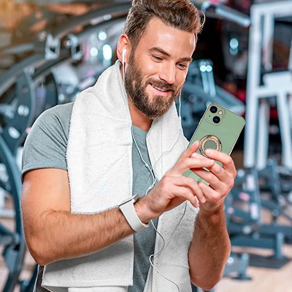 Iphone 14 Plus -näytönsuojakalvolla, pinnoitettu sisäänrakennetulla 360 asteen kiertävällä magneettirenkaalla, jalustan pidike, 2 kpl green