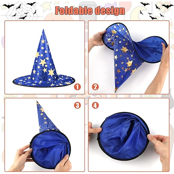 Heksehatt for barn, 38x36cm femspisset stjerne heksehatt for barn kostyme & cosplay party farm for barn party favoriserer festival kle seg opp (stjernehatt blå) Star hat blue