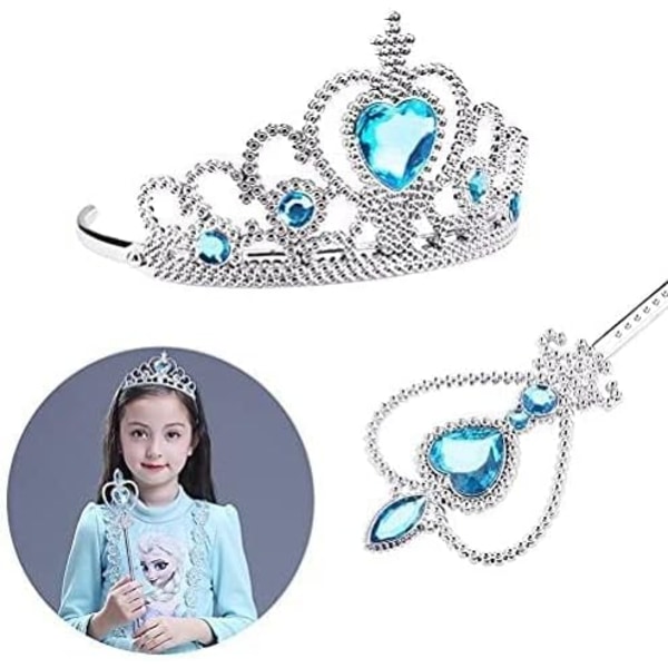 Prinsessan Elsas Diadem, Fläta-stav, Blåa Handskar, Set om 4, Prinsess Smycken Frozen Krona