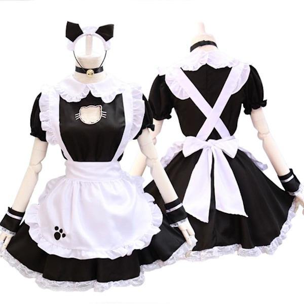 Uusi seksikäs Lolita-palvelijatyttömekko söpöllä ontto-kissakuviolla tytöille Anime Cosplay-asu S-3xl M