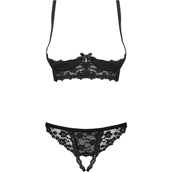 Obsessive Letica, Cupless-rintaliivit ja haarattomat stringit, musta Musta S/M Black