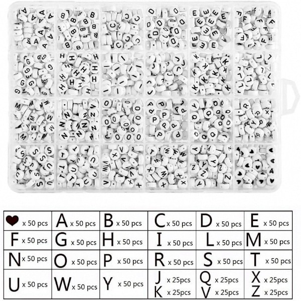 1200 stk AZ bokstavperler 7x4mm akryl engelske perler DIY smykketilbehør