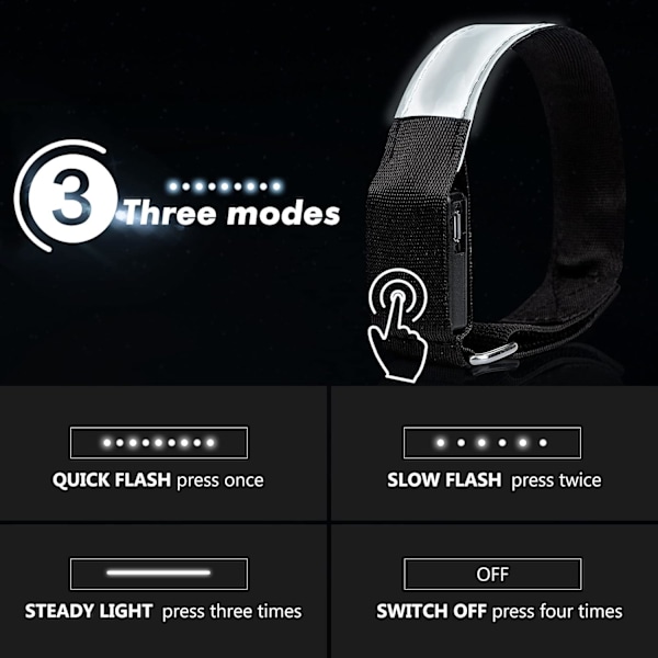 Uppladdningsbart LED Armband, 2-Pack USB Reflexband