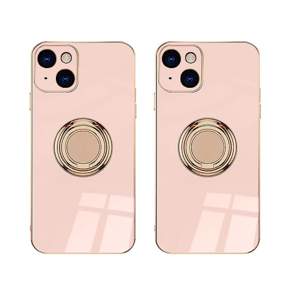 Iphone 14 Plus -näytönsuojakalvolla, pinnoitettu sisäänrakennetulla 360 asteen kiertävällä magneettirenkaalla, jalustan pidike, 2 kpl pink