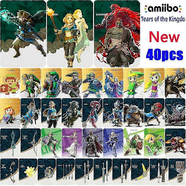 Treingi 2024 NYE 40 Zelda Amiibo-kort Brukt for The Legend of Zelda: Tears of the Kingdom og The Legend of Zelda Mini-kort Mini-kort Mini Card 40pcs