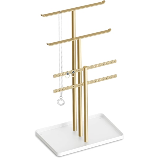 Smykkerack Organizer: 14,5 tommer Robust Smykkekroge til Halskæder, Øreringe, Armbånd, Guld og Hvid