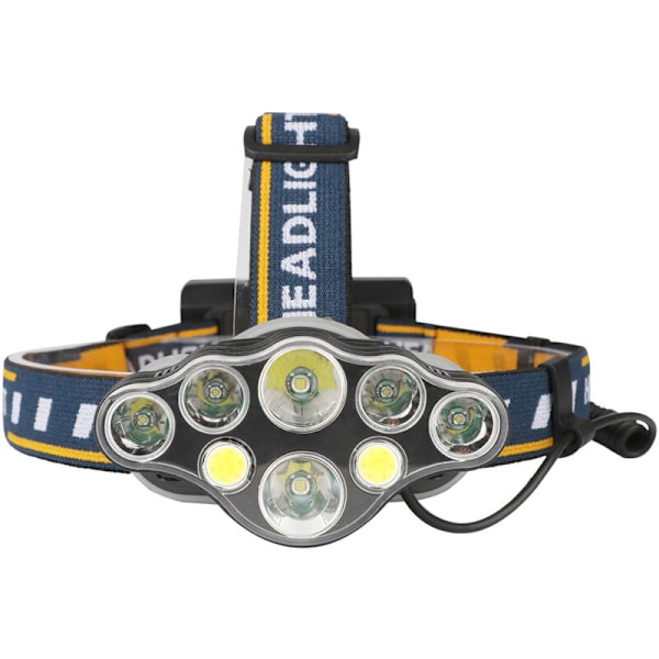 Hodelykt, 8 LED 18 000 Lumen USB Oppladbar LED Hodelykt, Kraftig Vanntett Hodelykt for Camping, Fotturer, (Batteri Ikke Inkludert)