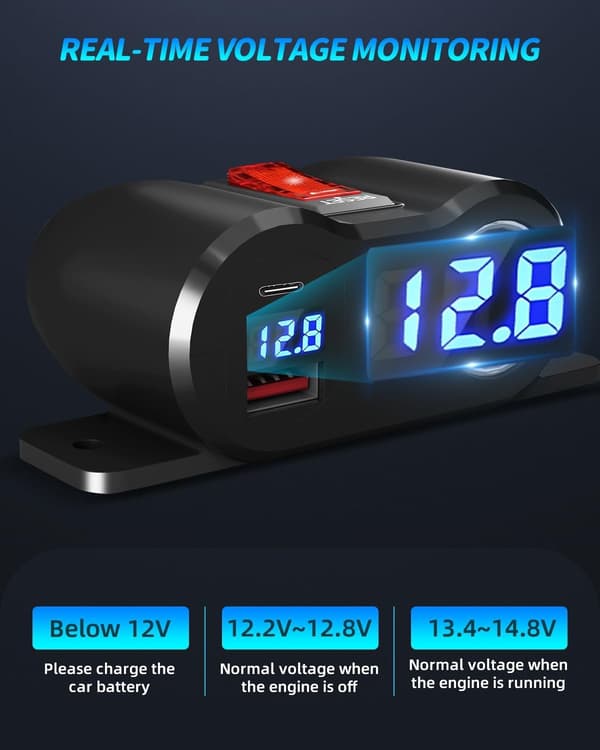 2025 Seneste Model 120W QC3.0 & PD3.0 Stik Cigarettænderudtag Splitter med LED Voltmeter/Rocker, 12V Billader Strømadapter Erstatning
