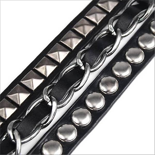 Punk Rock Multi Layers Pyramid Stud Chain Läderarmband