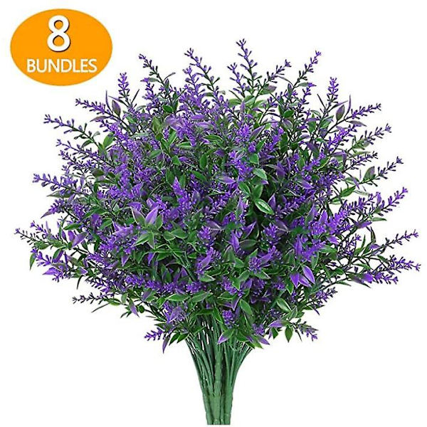 8 bundter udendørs kunstige falske blomster buske Uv-resistente planter Purple