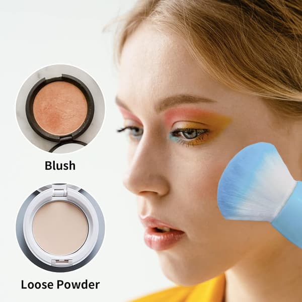 【DENGTU】Foundation Brush for Blush and Concealer, Blending Brush with Soft Synthetic Bristles, Retractable Makeup Brushes Versatile Compact Applicator Plain Blue