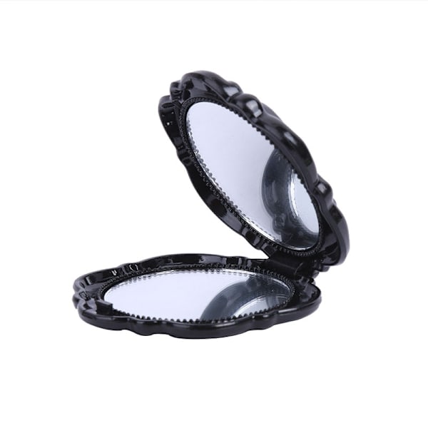Rose Flower Pocket Makeup Spegel Dubbelsidig Spegel Svart Black