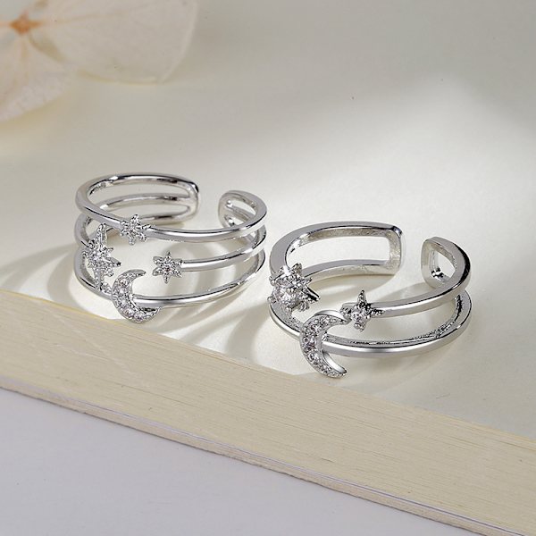 Delikat Crystal Star och Moon Open Ring A