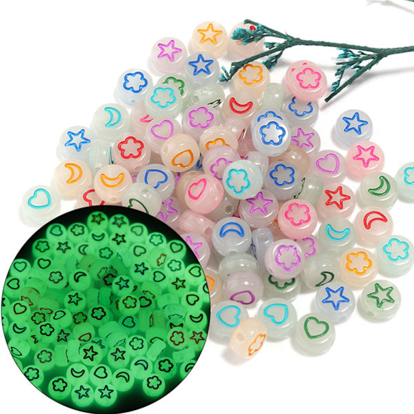 600 stk assorterte fargerike akrylperler i lysende stjerne- og måneformer for DIY-armbånd, halskjeder og øredobber