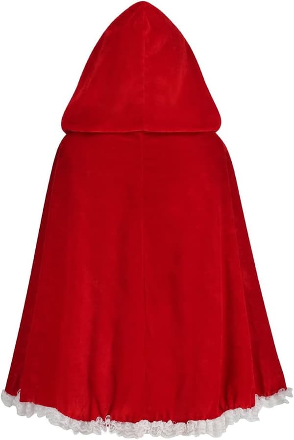 Rød blondekappe med rysjer og hvit kant, kort modell, 80 cm