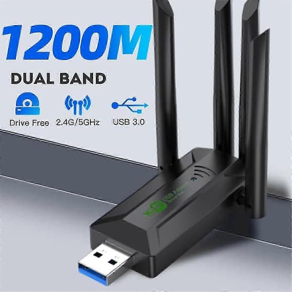 1200 Mbps Dual Band USB Wifi Adapter 2.4GHz 5GHz WiFi med 4 antenner til PC Mini Computer 600 Mbps Netværk