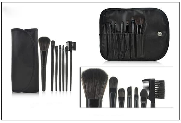 【DENGTU】7 stk makeupbørster, professionelt makeupsæt med etui Sort