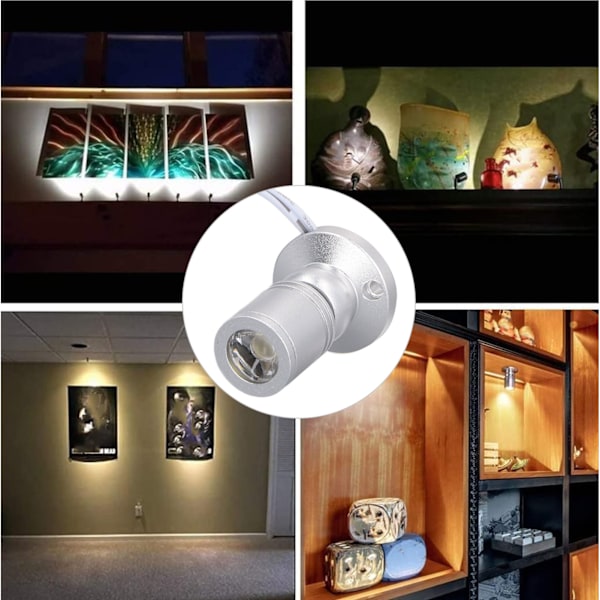 Dimbar Mini LED Spotlight for Smykkeutstilling - 5V, 1 til 2 Lys, Sølv Hvit Lys