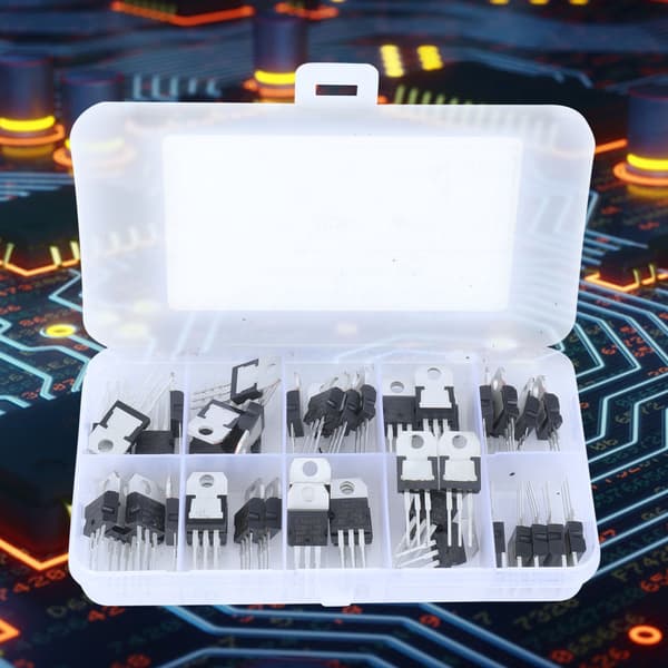 50st 10 Värde Spänningsregulator Transistor Sortimentskit 10 Fack Transparent Låda