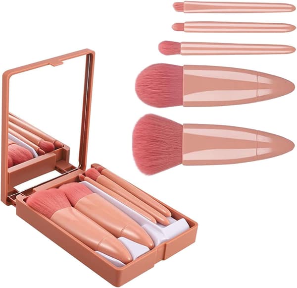 【DENGTU】5-pak makeupbørstesæt med spejlboks, bløde makeupbørster Cosm