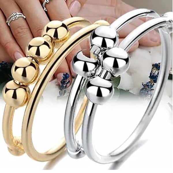 2 st fidgetringar i guld och silverlegering för att minska ångest, slappna av sinnet och öppna pärlringar för kvinnors fingeraccessoarer