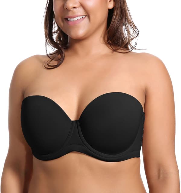 Kvinders stropløse BH Push Up til større barm Multiway Bøjle Glat Bandeau BH (Sort, 80D)—dt 80D