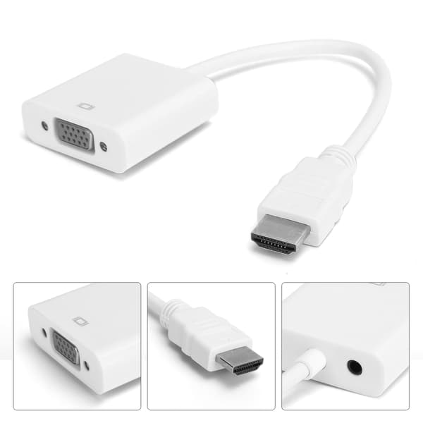 HDMI til VGA-konverterkabel med 3,5 mm lyd for Chromebook Raspberry Pi Xbox Hvit