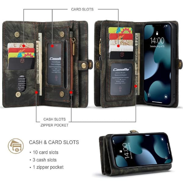 [DT]CASEME iPhone 13 Mini 2-i-1 Plånboksfodral - Svart Black black