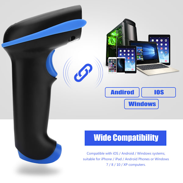 Trådløs 24GHz Laser Strekkodeskanner for iOS Android Windows Blå