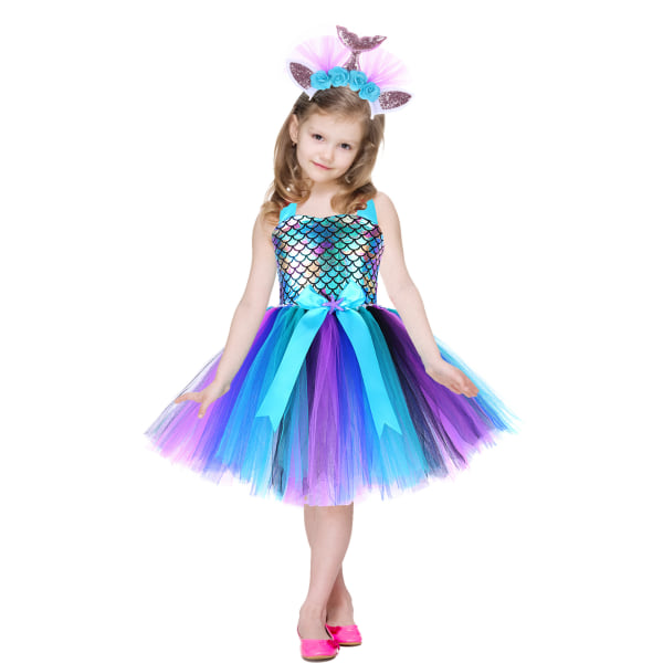 Barns sjöjungfrupresent Huvudbonader + Tutu-kjol Deep Blue Mermaid xL (7-8 years old)